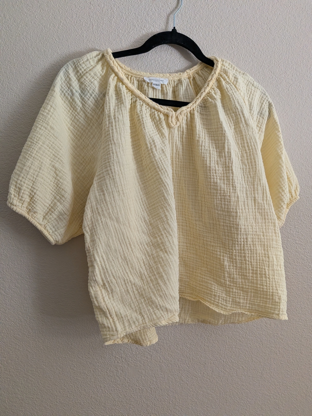 beachlunchlounge Light Yellow Gauze Peasant Blouse